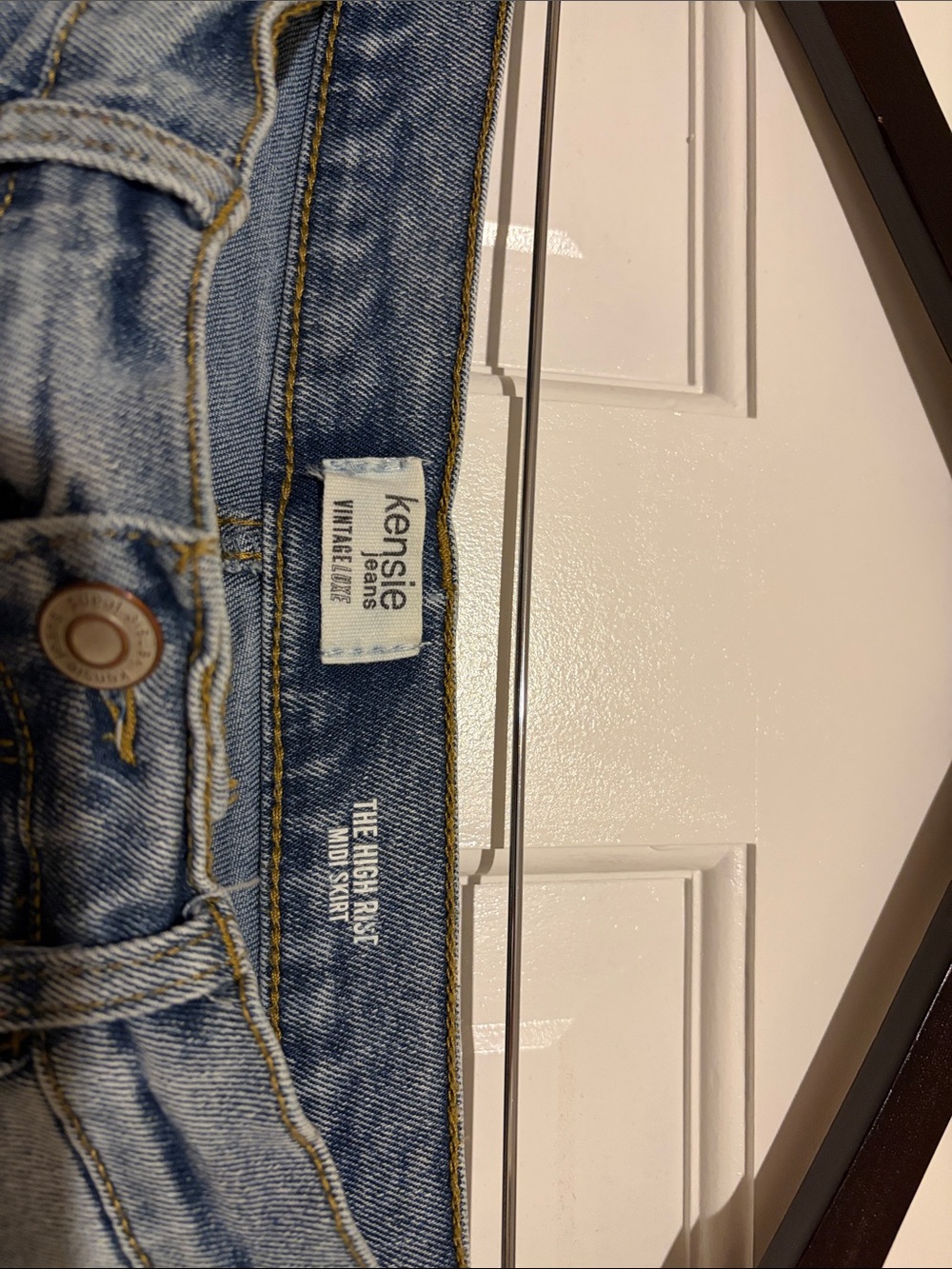Kensie Light Blue Denim Midi Skirt with Front Slit - Picture 2 of 2